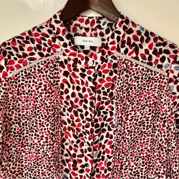 Reiss| Pretty Red White Blue Floral Patterned Knee Length 3/4 Sleeve Dress Sz 8 - Picture 2 of 6